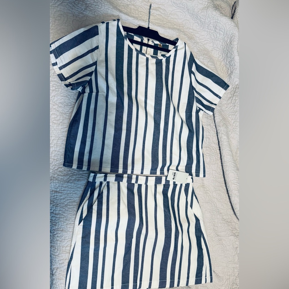 Topshop Moto Striped Blue and White Denim Two-Piece Set